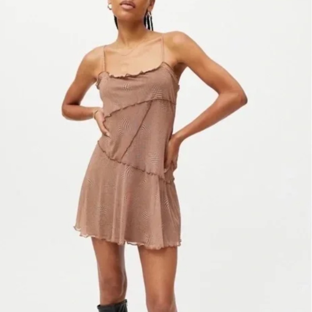 Urban Outfitters Moxie Mesh Mini Slip Dress In Brown